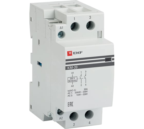 Изображение товара Модульный контактор EKF 20А, 2п, 220В, 2NO, КМ km-2-20-20