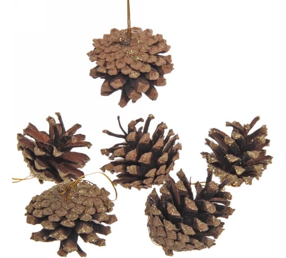 Изображение товара Украшение новогоднее Серпантин "Шишки с золотым инеем" 5,5 см (набор 6 шт.) 196-622