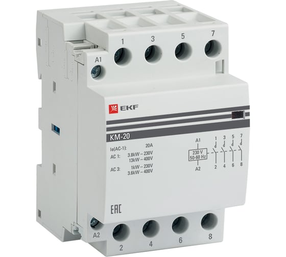 Изображение товара Модульный контактор EKF КМ 20А, 4NО, 3 модуля, EKF km-3-20-40
