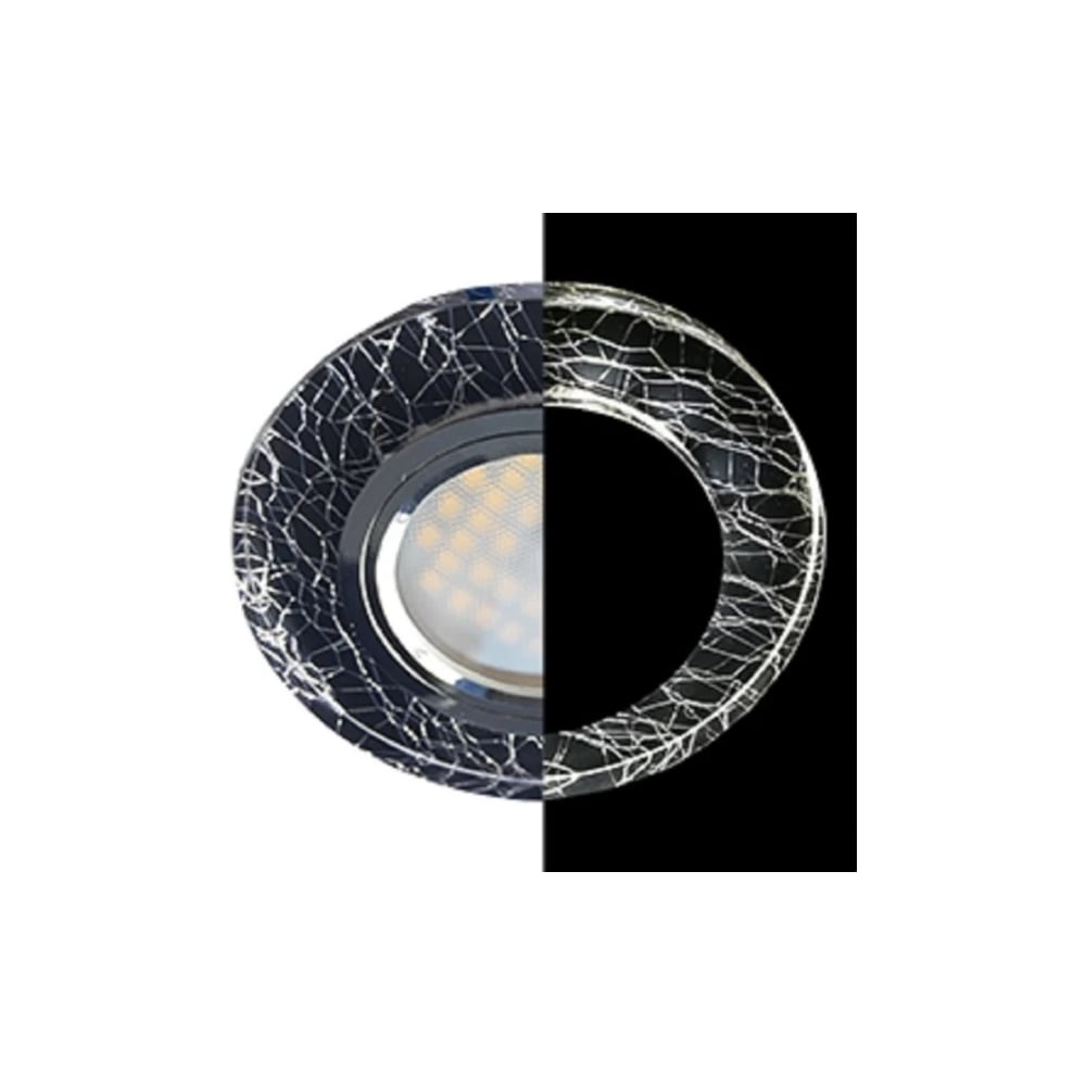 Изображение товара Светильник Ecola MR16 LD1650 GU5.3 Glass Стекло с подсветкой Круг Колотый лед на черном / Хром 25x95 (кd74) SE1650EFF