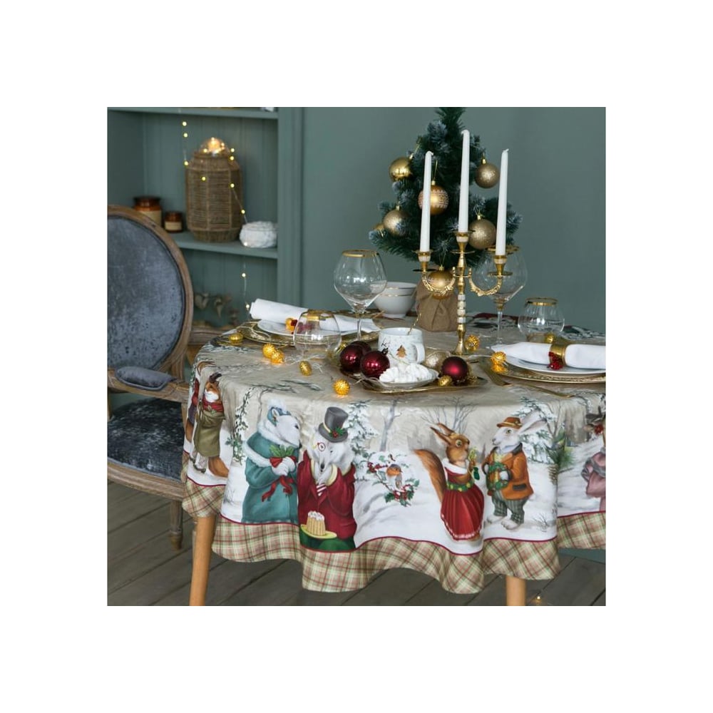 Изображение товара Скатерть Этель Winter holidays диаметр 220 см, 100% хлопок, саржа, новогодний дизайн