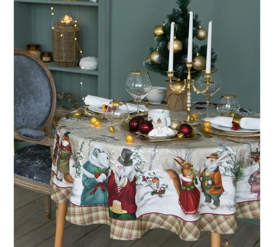 Изображение товара Скатерть Этель Winter holidays диаметр 220см +/-3см с ГМВО, 100% хлопок, саржа 190гр/м2 4496667