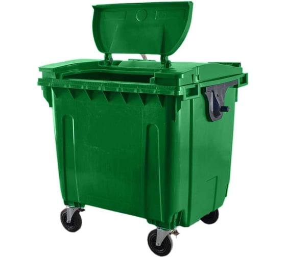 Изображение товара Мусорный контейнер с крышкой в крышке Пластик система 1100 л, Зеленый ТКО Эко 1100.2.70
