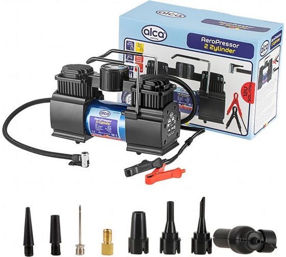 Изображение товара Компрессор Alca 2-х цилиндровый, 50 л/мин, 11 бар, зажим от АКБ, 12 В, 300 Вт 227000