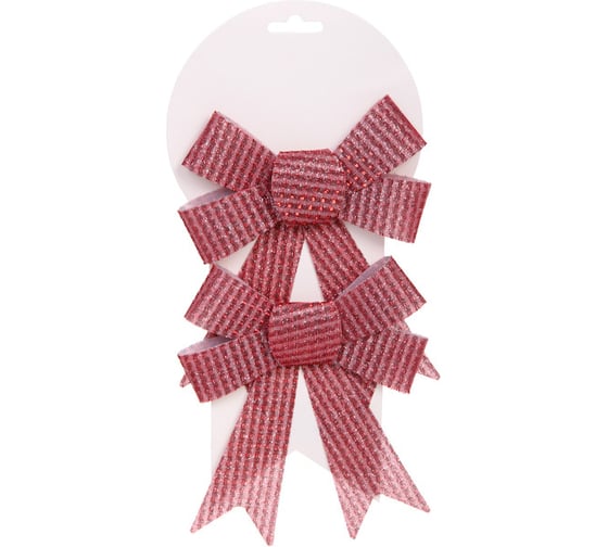 Изображение товара Бант на елку Серпантин "Блестящие полосы" 14*18 см, набор 2 шт, Красный 185-0703