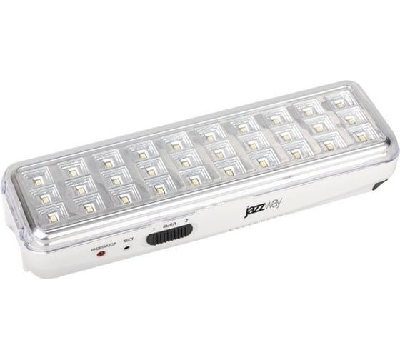 Изображение товара Фонарь-светильник Jazzway Jаzzway аккумуляторный Accu9-L30-wh аварийный 30SMD яркий 300лм 2ч/эконом 90лм 6ч 220В аккумуляторный Li-ion 3.7В 1.2А.ч белый 5024533