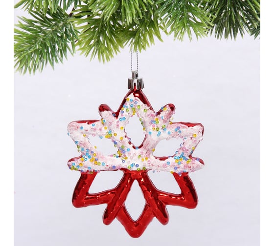 Изображение товара Елочная игрушка Серпантин "Зимняя снежинка" 10*1*12 см, красный 916-1176