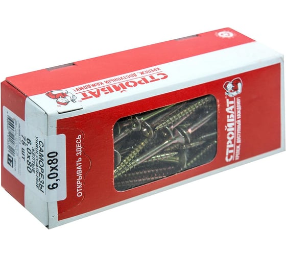 Изображение товара Универсальные саморезы Стройбат 6,0x80 желтый цинк 75 шт 110631