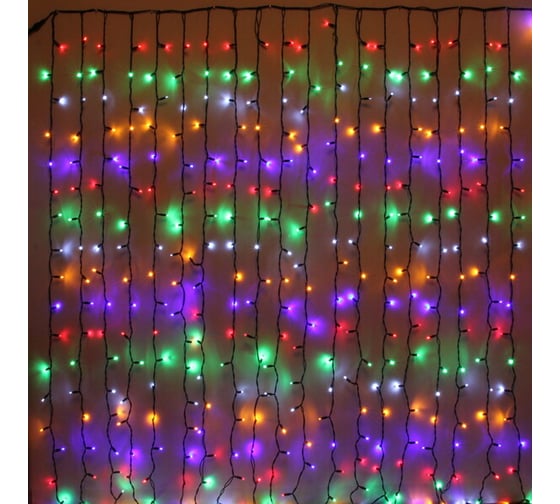 Изображение товара Гирлянда для улицы Серпантин ЗАНАВЕС "Мерцание" ш2* в3,0 м 480 ламп LED, черный провод,1 реж.,IP-65, Мультицвет (возможность соединения) 725-535
