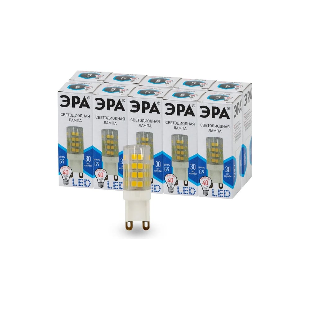 Изображение товара Набор лампочек ЭРА STD LED JCD5WCER840G9 светодиодные (EC) G9, 6 Вт, керамика, капсула, нейтральный белый, 10 штук Б0056476