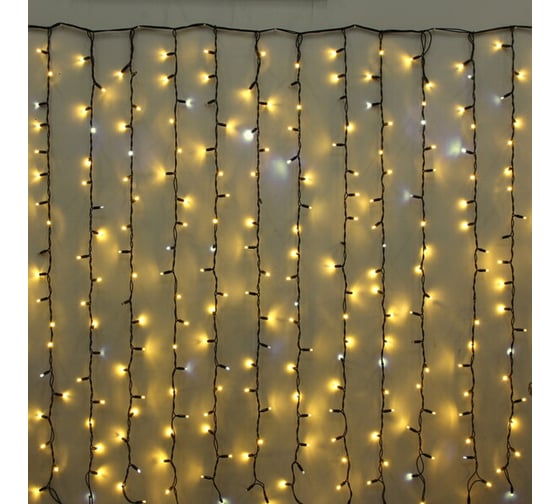 Изображение товара Гирлянда для улицы Серпантин ЗАНАВЕС "Мерцание" ш2* в3,0 м 480 ламп LED, черный провод,1 режим, IP-65, Теплый белый (возможность соединения) 725-537
