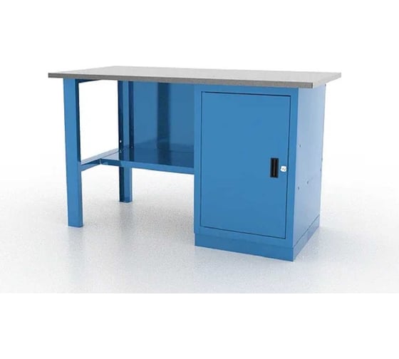 Изображение товара Верстак FERRUM с одной тумбой с 2 полками, тумба с дверцей и 2 полками, дверца синия 01.100L-5015