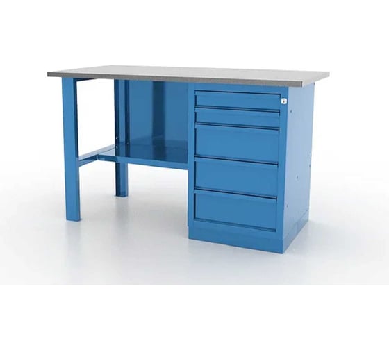 Изображение товара Верстак FERRUM 1-тумб., тумба с 5 ящиками Roller, стол. оцинк.- синий 01.105L-5015