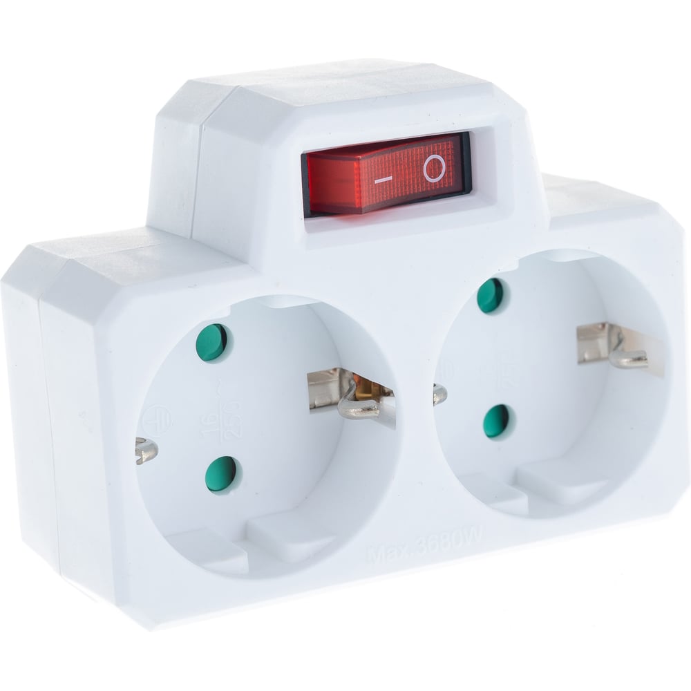 Изображение товара Разветвитель Jazzway Jаzzway с заземлением 16А AD-2GS 3.5кВт защитные шторки с выключателем IP20 5004788