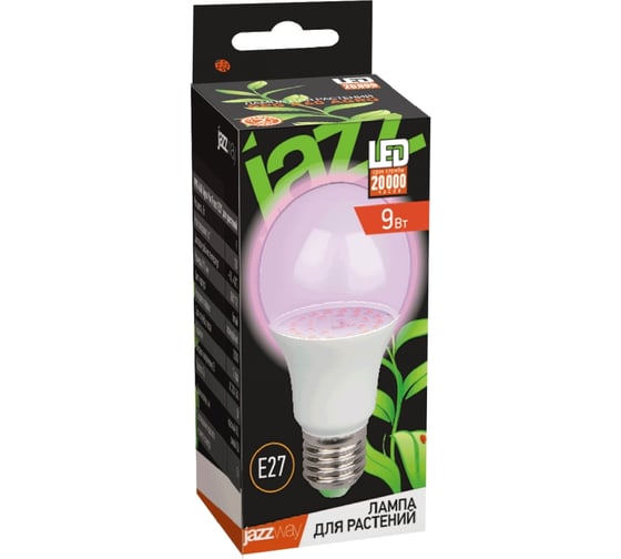 Изображение товара Светодиодная лампа Jazzway PPG A60 Agro 9Вт A60 грушевидная прозрачная E27 IP20 для растений красный/синий спектр clear 5008946
