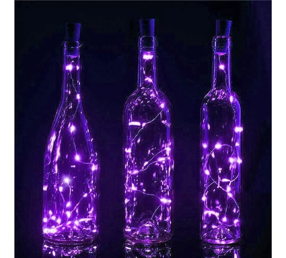 Изображение товара Гирлянда для дома Серпантин на батарейках 1 м, 10 ламп, LED, 1 режим, IP-20 (с пробкой для бутылки), Фиолетовый 183-0188