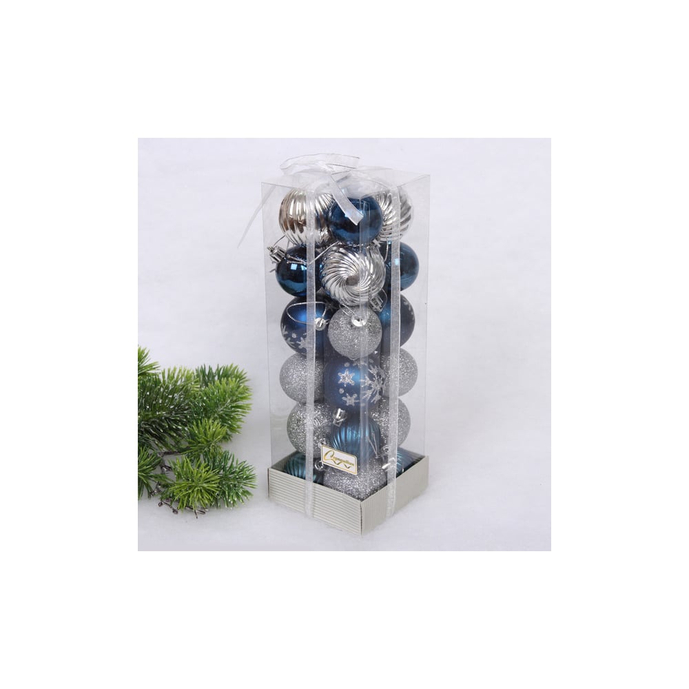 Изображение товара Набор новогодних шаров Серпантин Christmas 24 шт в сапфир и серебре