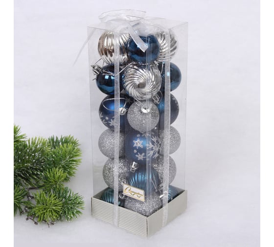 Изображение товара Набор шаров Серпантин "Christmas" 5 см + 4 см, 24 предметов, Сапфир/Серебро 201-3168