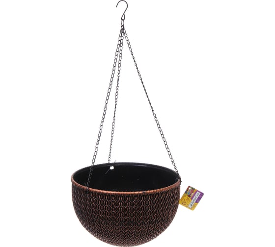 Изображение товара Кашпо для цветов Добросад подвесное, пластиковое, 25х15 см, с поддоном, цвет медный 351-923