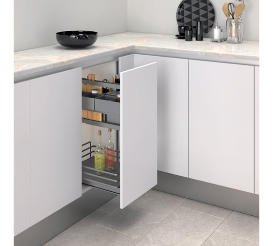 Изображение товара Сетка INOXA Ellite COOK IT ALL в базу 300 выдвижная с доводчиком, с креплением к фасаду, отделка орион серый 5132EA/30PAR