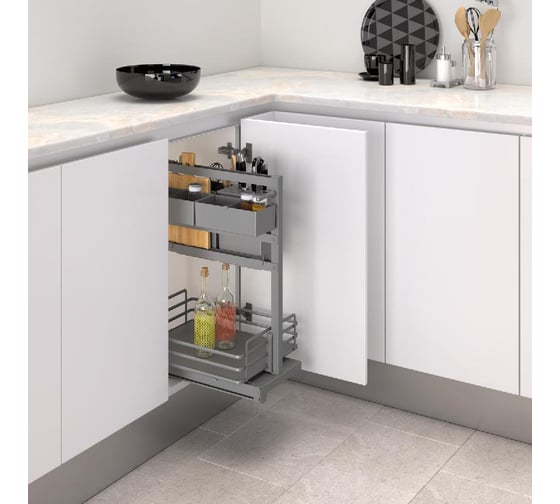 Изображение товара Сетка INOXA Ellite COOK IT ALL в базу 400 выдвижная с доводчиком, за распашной фасад, отделка орион серый 5132E/40PAR