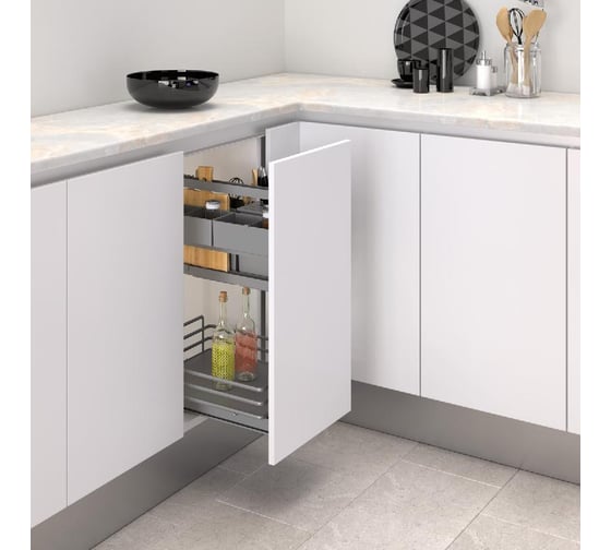 Изображение товара Сетка INOXA Ellite COOK IT ALL в базу 400 выдвижная с доводчиком, с креплением к фасаду, отделка орион серый 5132EA/40PAR