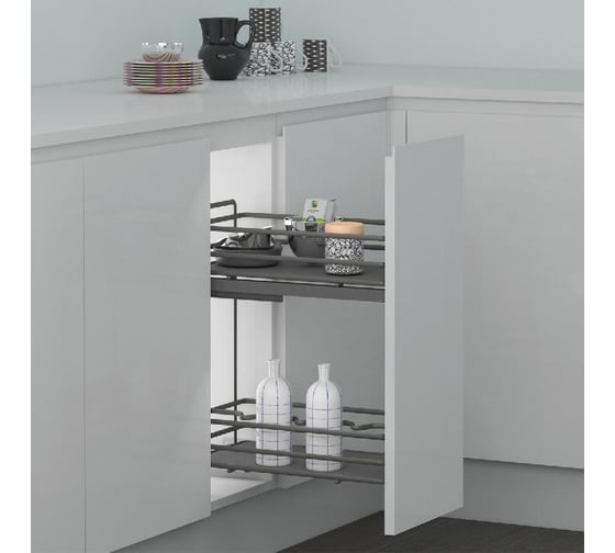 Изображение товара Сетка INOXA Ellite в базу 300 выдвижная с доводчиком, отделка орион серый 5102ENPY/30-45PAR