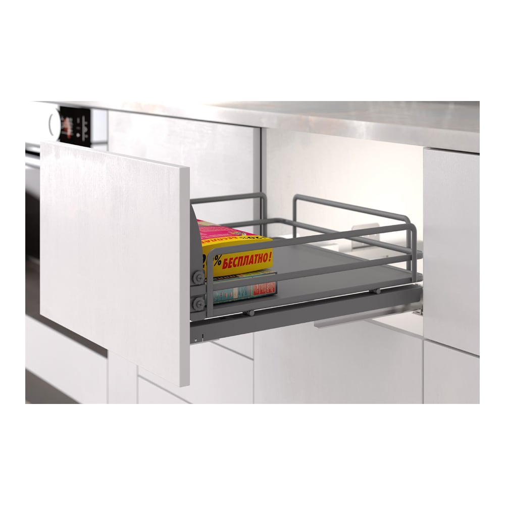 Изображение товара Сетка INOXA Ellite в базу 450 выдвижная с доводчиком, отделка орион серый 5202EY/45-45PAR