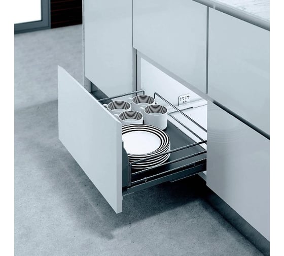 Изображение товара Сетка INOXA Ellite в базу 900 выдвижная с доводчиком, отделка орион серый 5202ENPY/90-45PAR