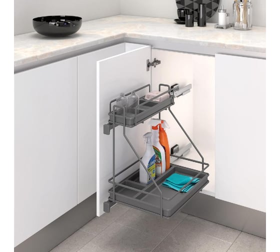 Изображение товара Сетка INOXA Ellite выдвижная для бытовой химии, левая, отделка орион серый 5107EY/45SXAR