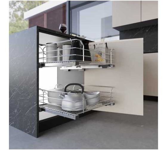 Изображение товара Сетка INOXA Quadro в базу 600 выдвижная с доводчиком, отделка хром 32N02/60-45PCR16