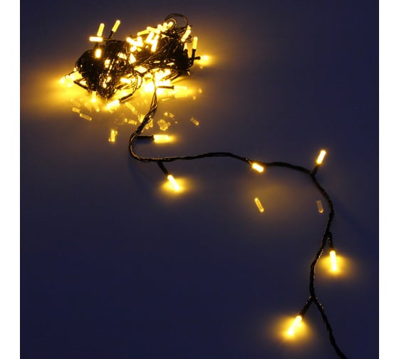 Изображение товара Гирлянда для дома Серпантин "Кристаллы" 9,5 м 100 ламп LED черный провод, 8 режимов, IP-40, Желтый (возможность соединения) 725-918