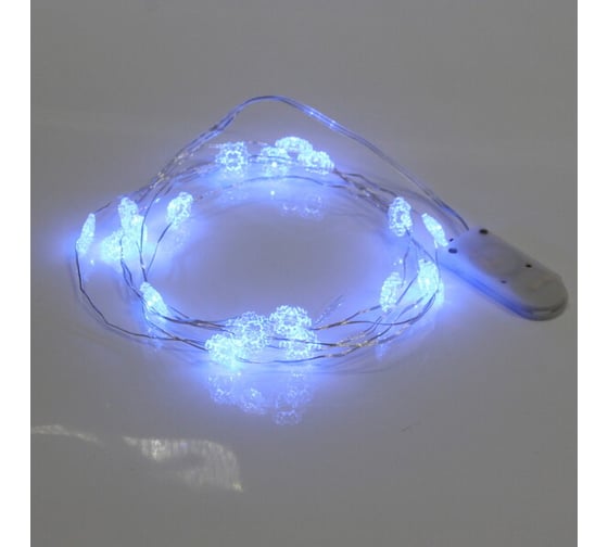 Изображение товара Гирлянда для дома Серпантин "Снежинка" на батарейках 2,0 м 20 ламп LED, 1 режим, IP-20, Синий 183-0132