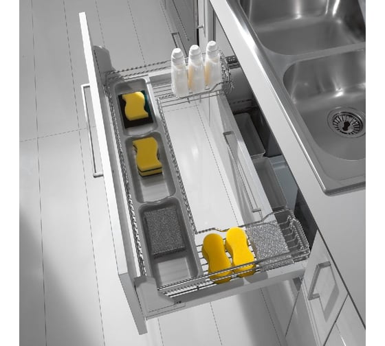 Изображение товара Сетка INOXA в базу 900 П-образная под мойку выдвижная с доводчиком, отделка хром 1207Y/90-50PC