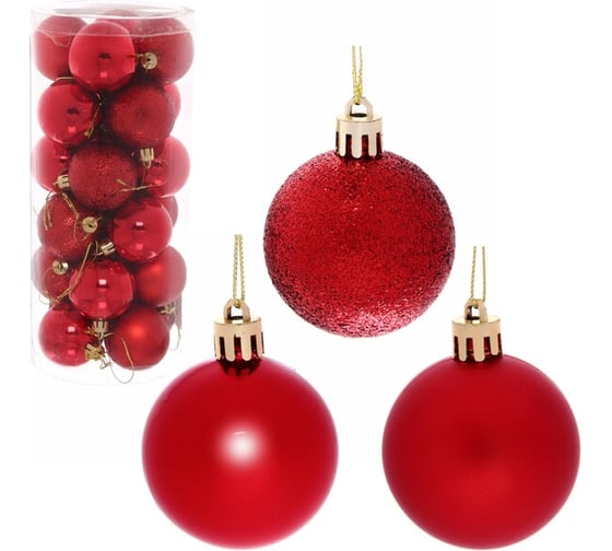 Изображение товара Новогодние шары Серпантин 5 см, набор 24 шт., "Микс фактур", красный 201-0635