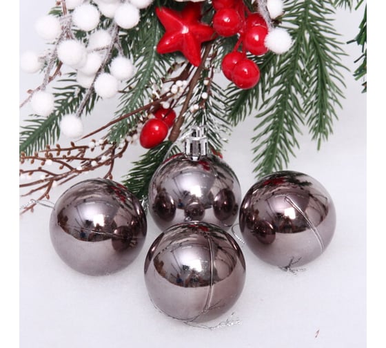 Изображение товара Новогодние шары Серпантин 5 см, набор 4 шт., "Глянец", графит 652-257