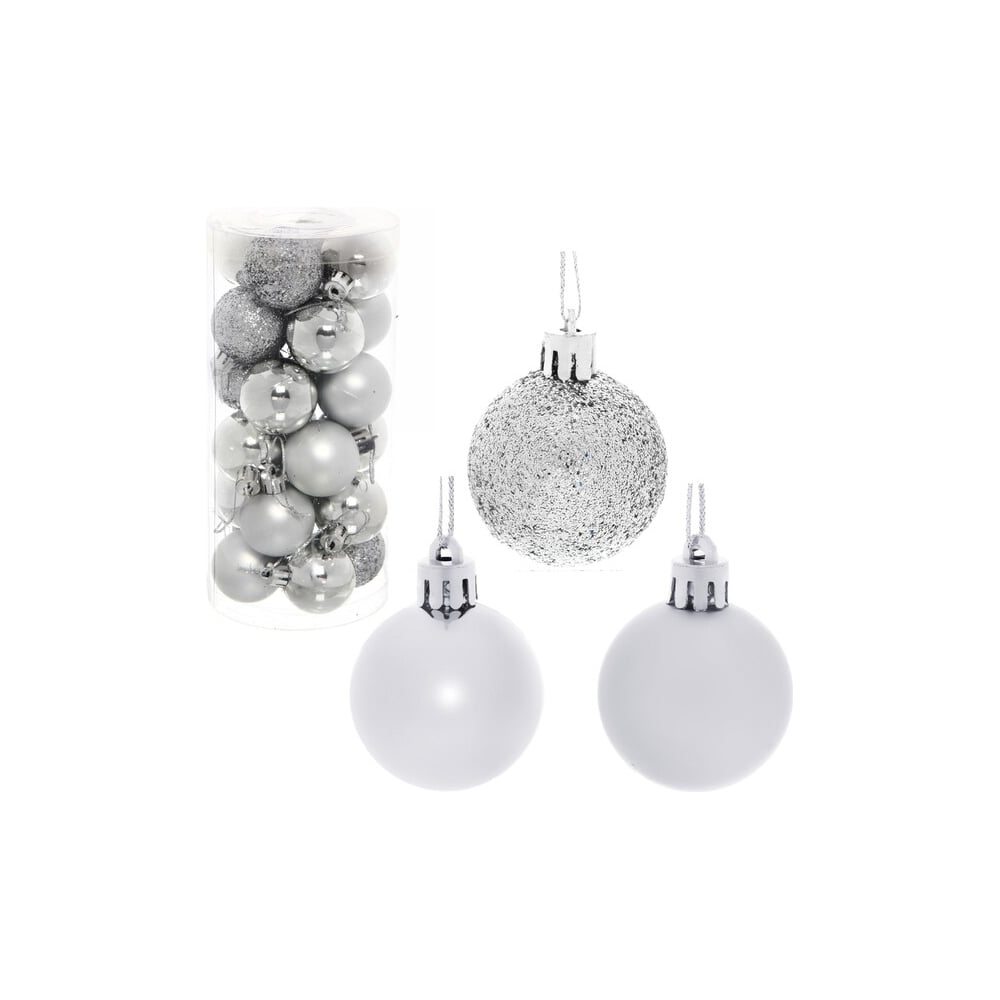 Изображение товара Новогодние шары Серпантин 4 см, набор 24 шт., "Микс фактур", серебро 201-0625