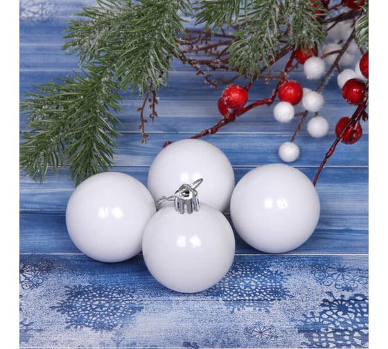 Изображение товара Новогодние шары Серпантин 5 см, набор 4 шт., "Глянец", белый 201-1404