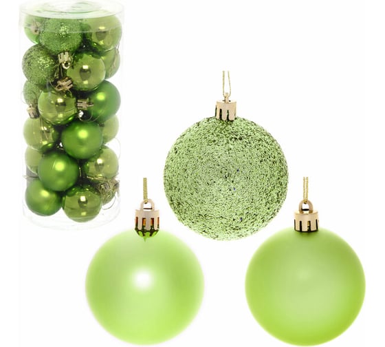 Изображение товара Новогодние шары Серпантин 6 см, набор 24 шт., "Микс фактур", салатовый 201-0648