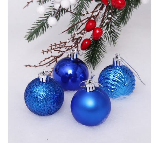 Изображение товара Новогодние шары Серпантин 5 см, набор 4 шт., "Микс фактур", синий 183-859