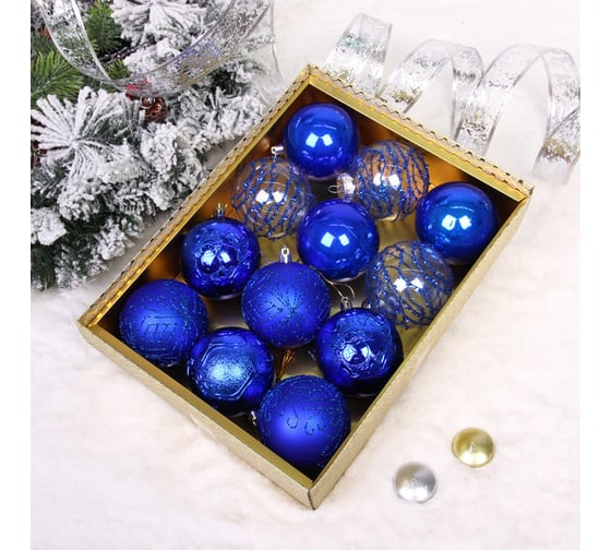 Изображение товара Новогодние шары Серпантин "Волшебство ночи" 8 см, набор 12 шт., Синий 201-4221