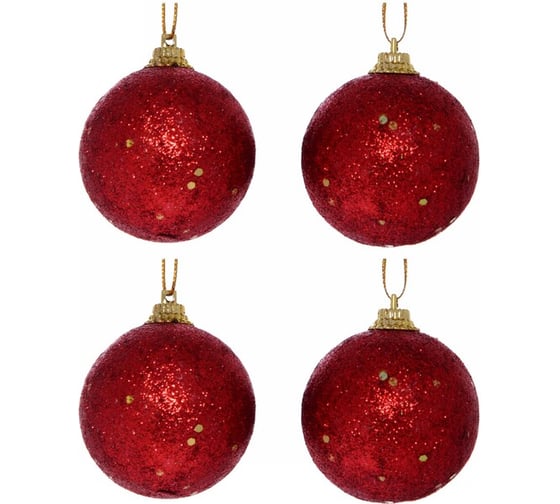 Изображение товара Новогодние шары Серпантин 5 см, набор 4 шт., "Блестящее напыление", красный 201-0532