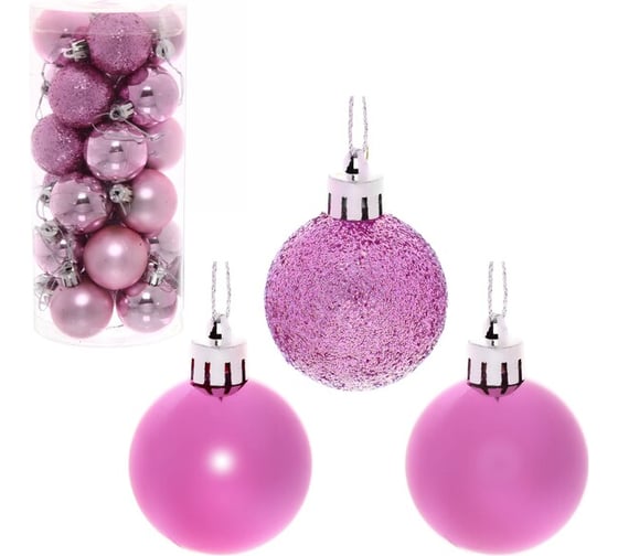 Изображение товара Новогодние шары Серпантин 4 см, набор 24 шт., "Микс фактур", розовый 201-0627