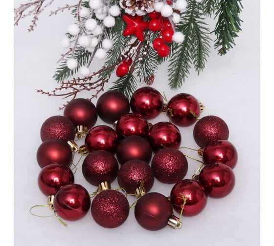 Изображение товара Новогодние шары Серпантин 4 см, набор 24 шт., "Микс фактур", темный рубин 652-234