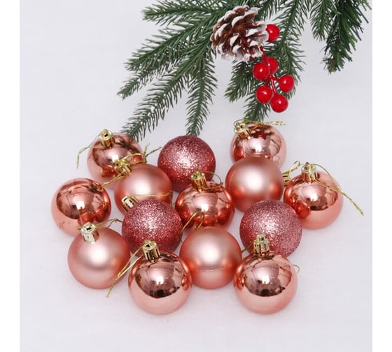Изображение товара Новогодние шары Серпантин 5 см, набор 24 шт., "Микс фактур", розовое золото 652-272