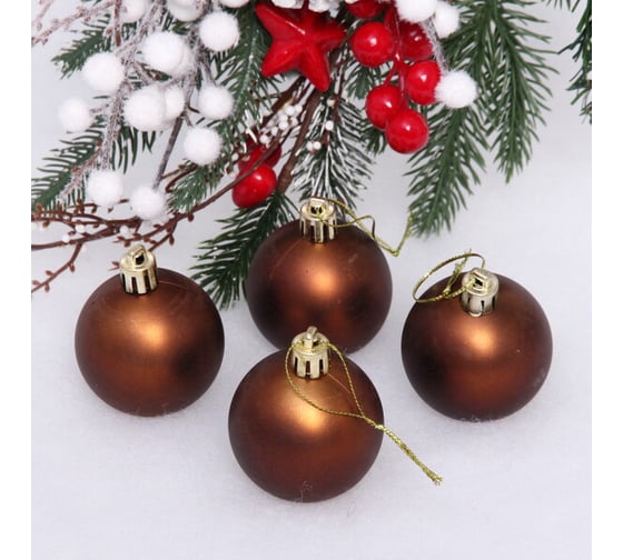 Изображение товара Новогодние шары Серпантин 5 см, набор 4 шт., "Матовый", шоколад 652-259