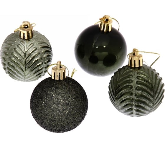 Изображение товара Новогодние шары Серпантин 5 см, набор 4 шт., "Микс фактур", изумруд 201-0832