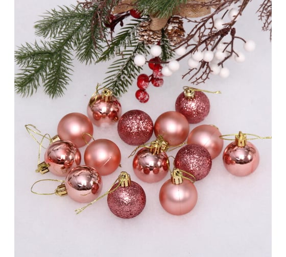 Изображение товара Новогодние шары Серпантин 4 см, набор 24 шт., "Микс фактур", розовое золото 201-1380