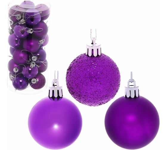 Изображение товара Новогодние шары Серпантин 4 см, набор 24 шт., "Микс фактур", фиолетовый 201-0630
