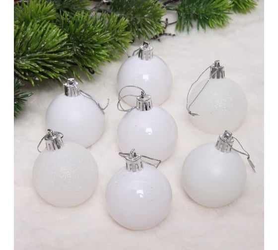 Изображение товара Новогодние шары Серпантин 5 см, набор 24 шт., "Микс фактур", белоснежный 652-407